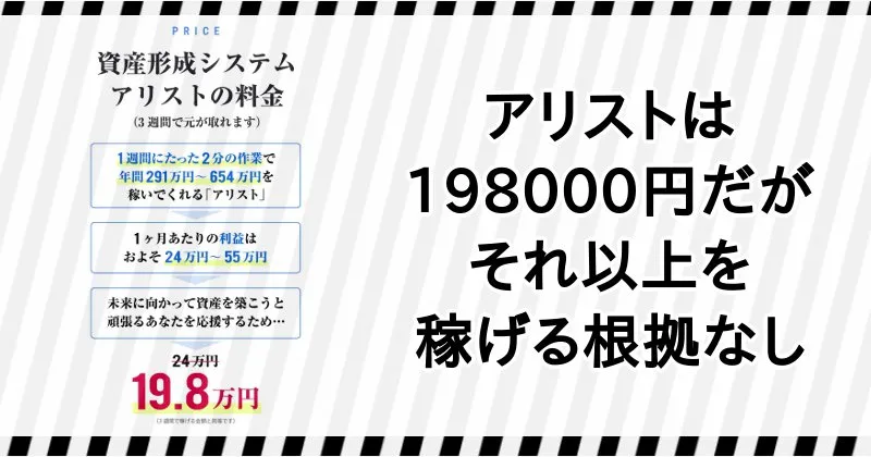 アリストの販売価格は198000円だが、それ以上稼げる根拠はない