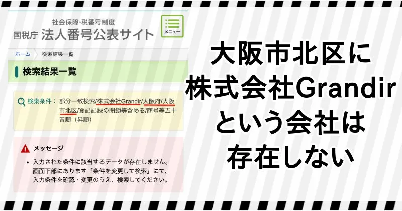 大阪市北区が所在地の株式会社Grandirという会社は存在しない。ニートトレーダー旬のマネートリガーシステムは特商法違反の疑いあり