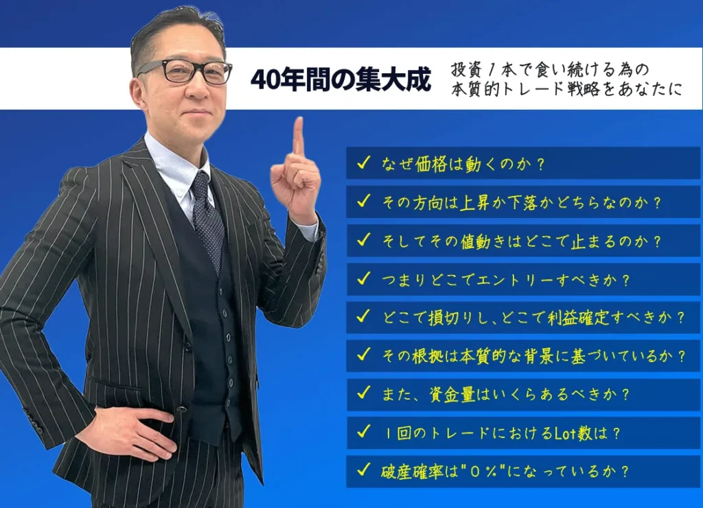 岩本祐介が40年間実際に日々トレードし続けてきたとPRしている画像