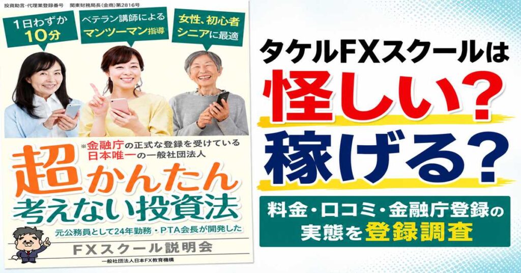 タケルFXスクールは怪しい？稼げる？料金・口コミ・金融庁登録の実態を登録調査